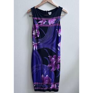 Cache Sleeveless Bodycon Y2K Dress 8‎ Floral Stretchy Lined Pink Purple Black
